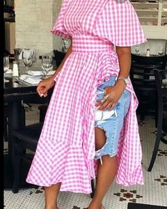 LovelyWholesale Pink Gingham Shirt Dress